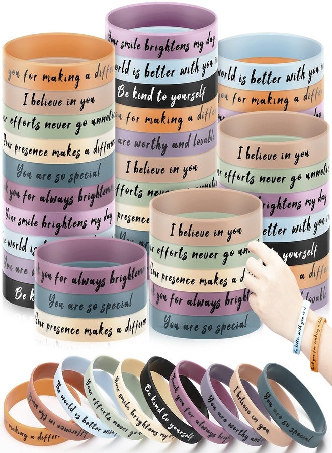 Lunmon 120 Pcs Motivational Quote Rubber Wristbands Inspirational Silicone Bracelets Bulk Positive Affirmation Rubber Wristbands for Students School Day Classroom Prizes Mental Health Awareness Items - Image 1